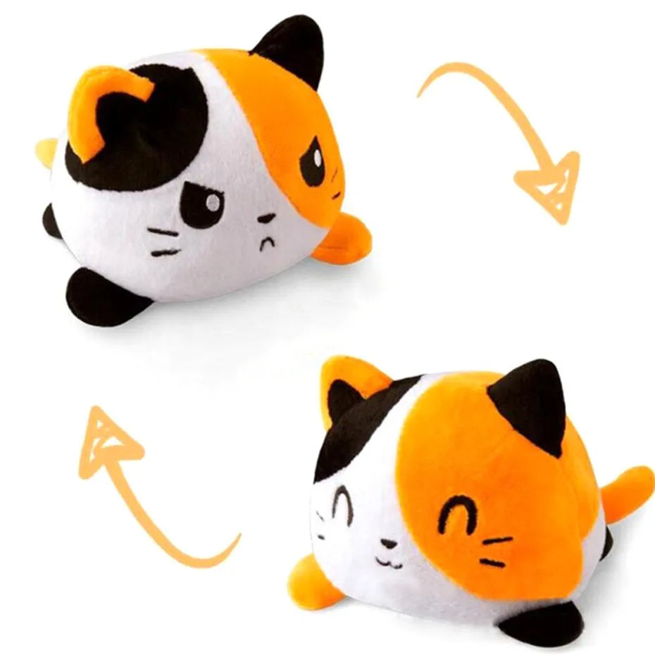 Cat Reversible Plushies Kitty Flip Plush Toys Mini Kitten Stuffed Animals Soft Dolls Double-Sided Childrens Cute Kids Gift