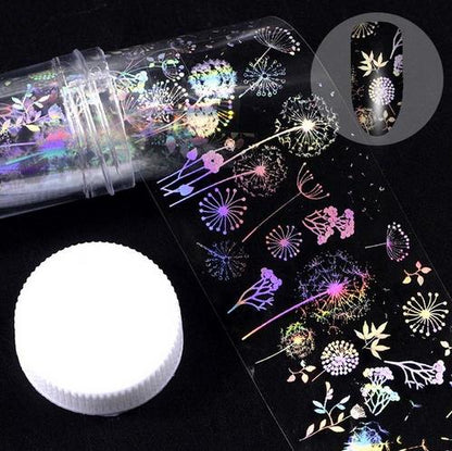 4*100cm/Roll Holographic Nail Foil Flame Dandelion Panda Bamboo Holo Nail Art Transfer Sticker Water Slide Nail Art Decals