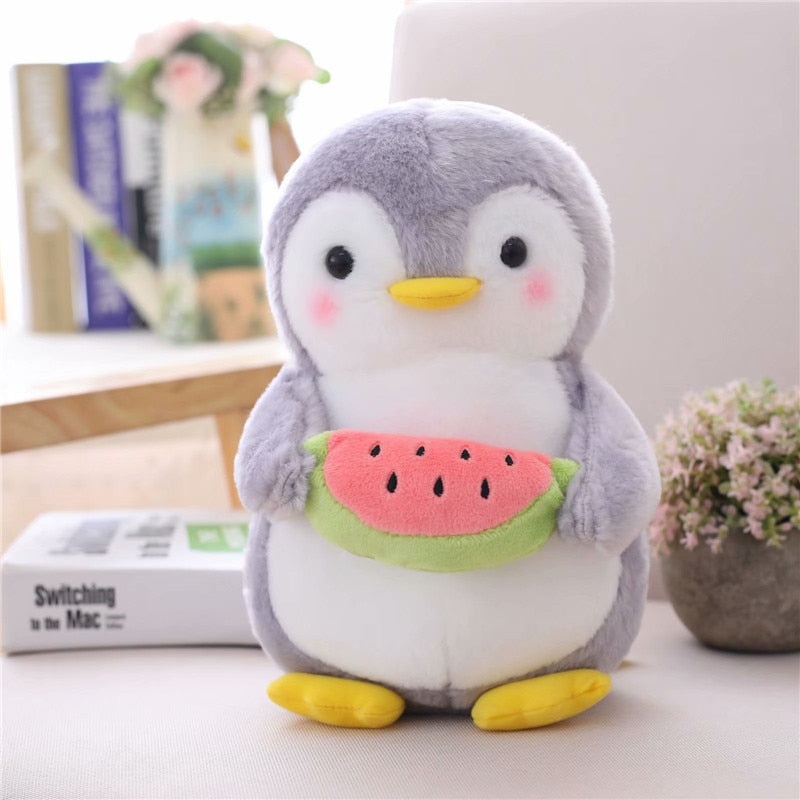 25cm 45cm cute plush penguin toy grey stuffed animal soft doll hold penguin watermelon banana kids toys birthday gift for child