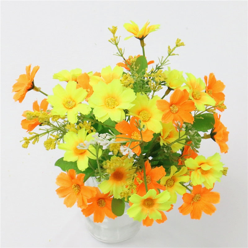 One Bouquet 7 Branch 28 Heads Cute Silk Daisy Artificial Decorative Flower DIY Wedding Flower Bouquet Home Room Table Decoration