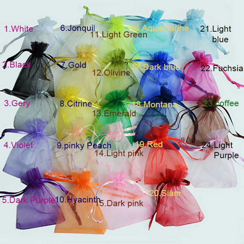 100pcs 24 Colors Jewelry Packaging Bag 5*7 7*9 9*12 10*15cm Organza Bags Gift Storage Wedding Drawstring Pouches Wholesales