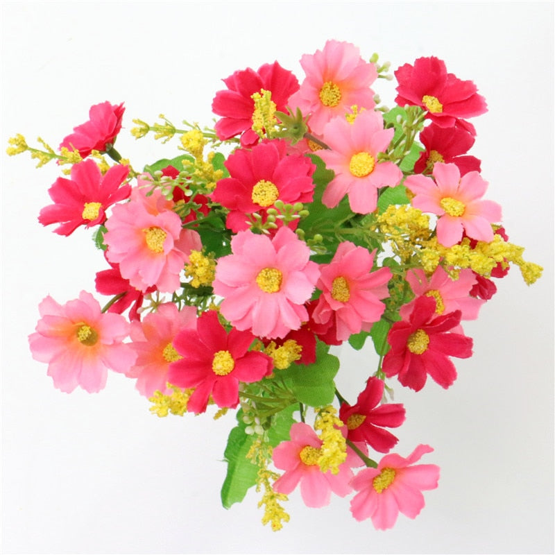 One Bouquet 7 Branch 28 Heads Cute Silk Daisy Artificial Decorative Flower DIY Wedding Flower Bouquet Home Room Table Decoration