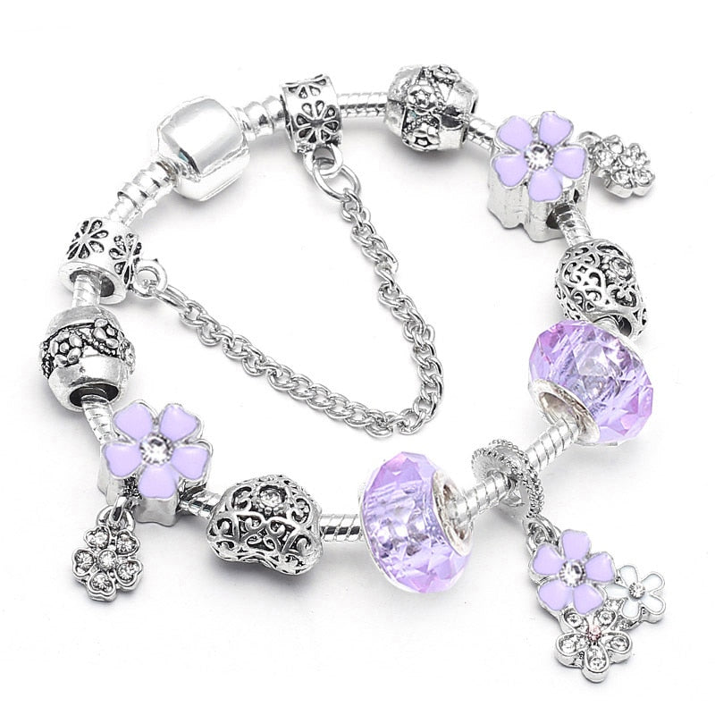 BAOPON Dropshipping Vintage Silver Color Charms Bracelets for Women DIY Crystal Beads Brand Bracelets Women Pulseira Jewelry