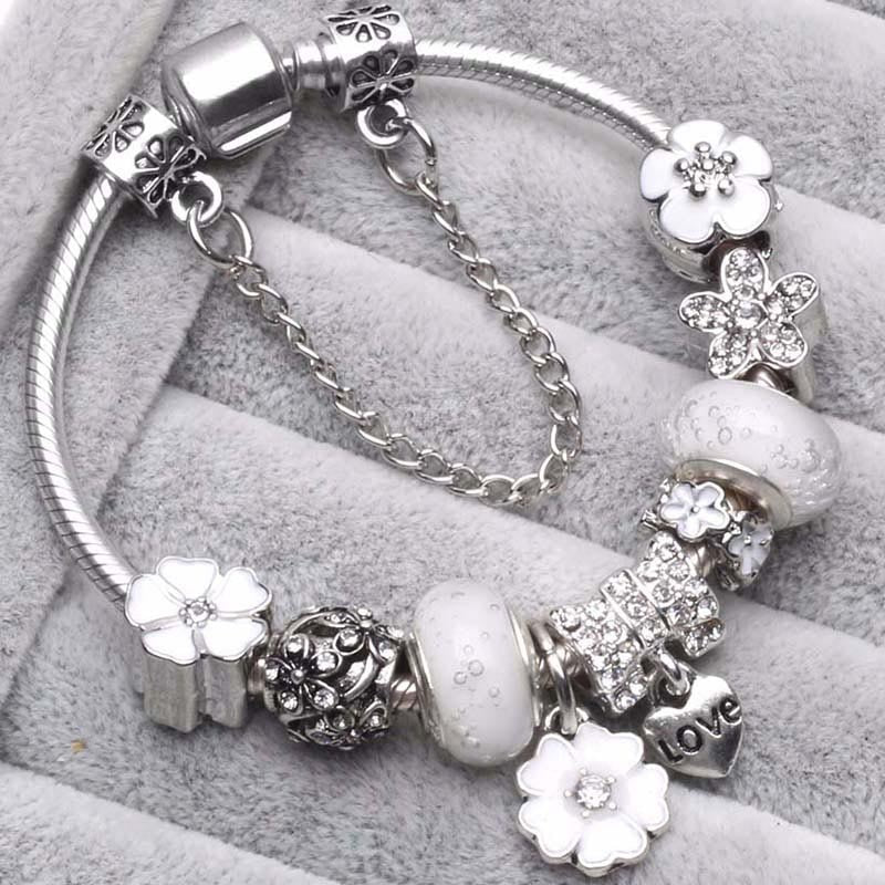 BAOPON Dropshipping Vintage Silver Color Charms Bracelets for Women DIY Crystal Beads Brand Bracelets Women Pulseira Jewelry