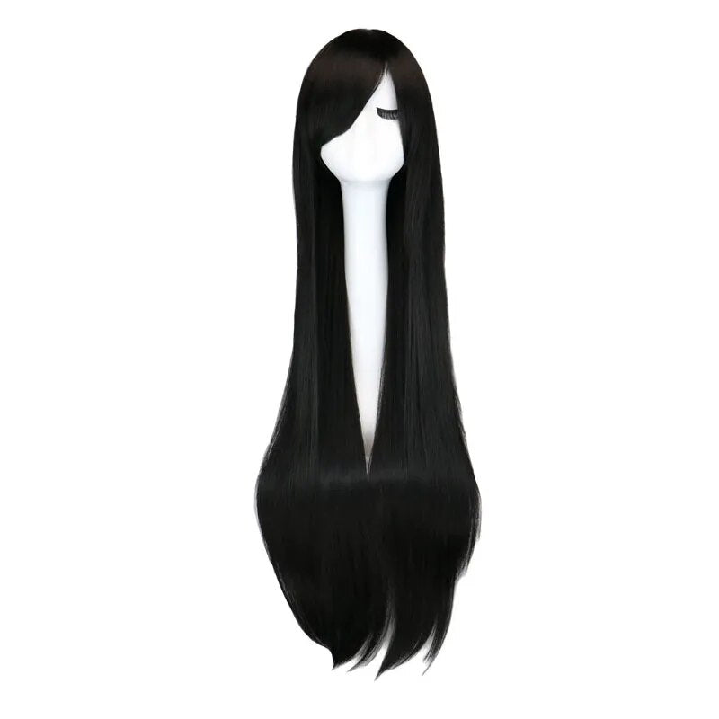 Long Straight Cosplay Wig Black Purple Black Red Pink Blue Dark Brown 100 Cm Synthetic Hair Wigs