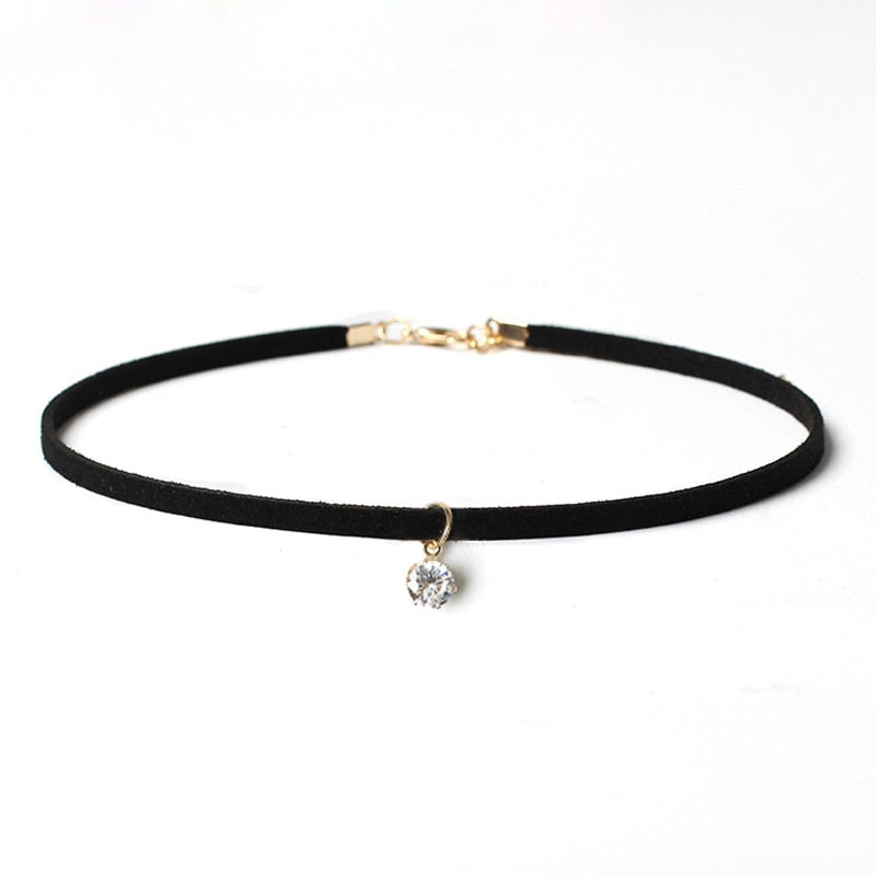 Poputton Rhinestone Chokers Necklaces for Women Jewelry Black Velvet Rope Chain Choker Necklace with Pendant Collier Femme