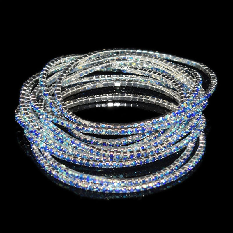 10 Pieces of Ladies Transparent Shiny Crystal Bracelet 27 Colors Full Rhinestone Elastic Bracelet Women Wristband Bracelet Gift