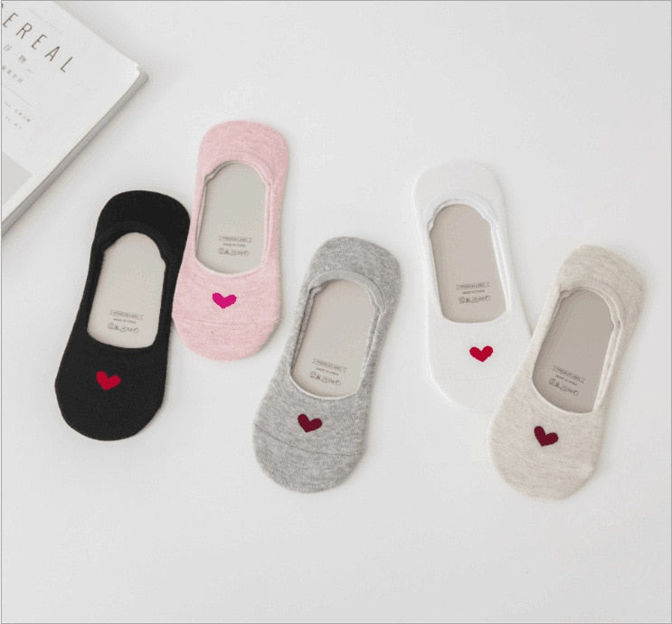 5 paires New Product Woman Socks  Love heart Socks Silica Gel Non-slip Boat Socks Low Help Shallow Mouth