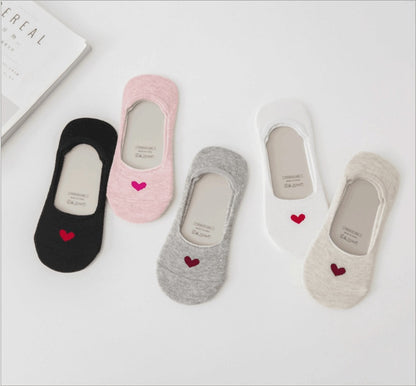 5 paires New Product Woman Socks  Love heart Socks Silica Gel Non-slip Boat Socks Low Help Shallow Mouth