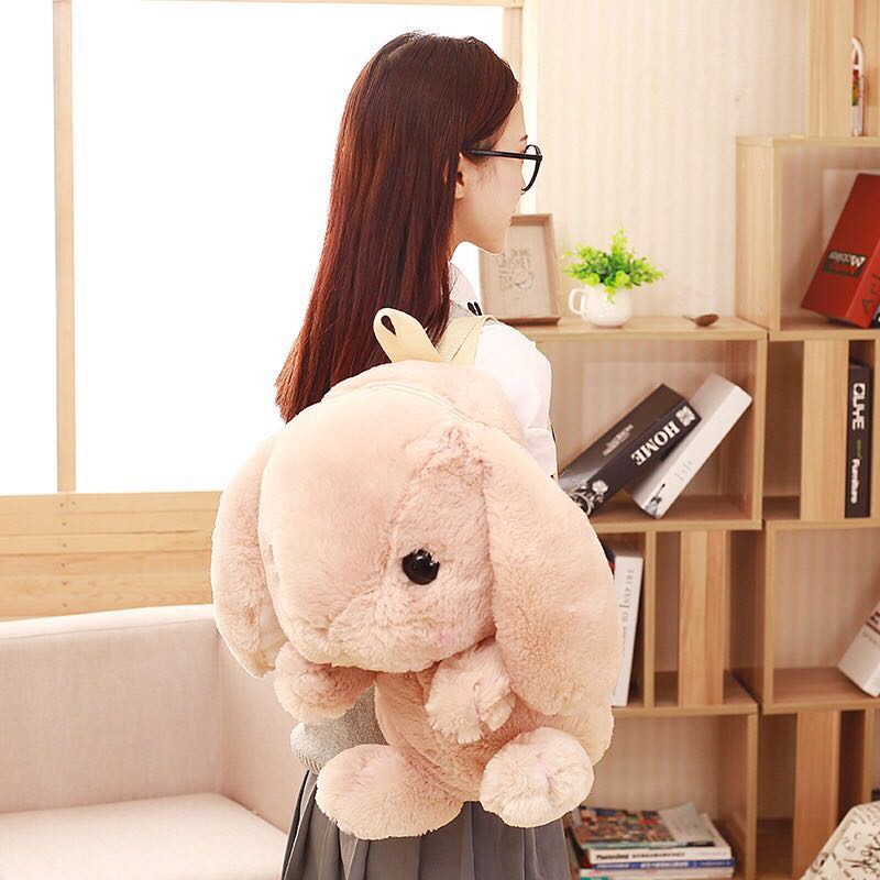 Plush Bunny Backpack 50cm Cute White Pink Rabbit Stuffed Animal Plushie Bag School Supplies Kawaii Schoolbag for Teenagers