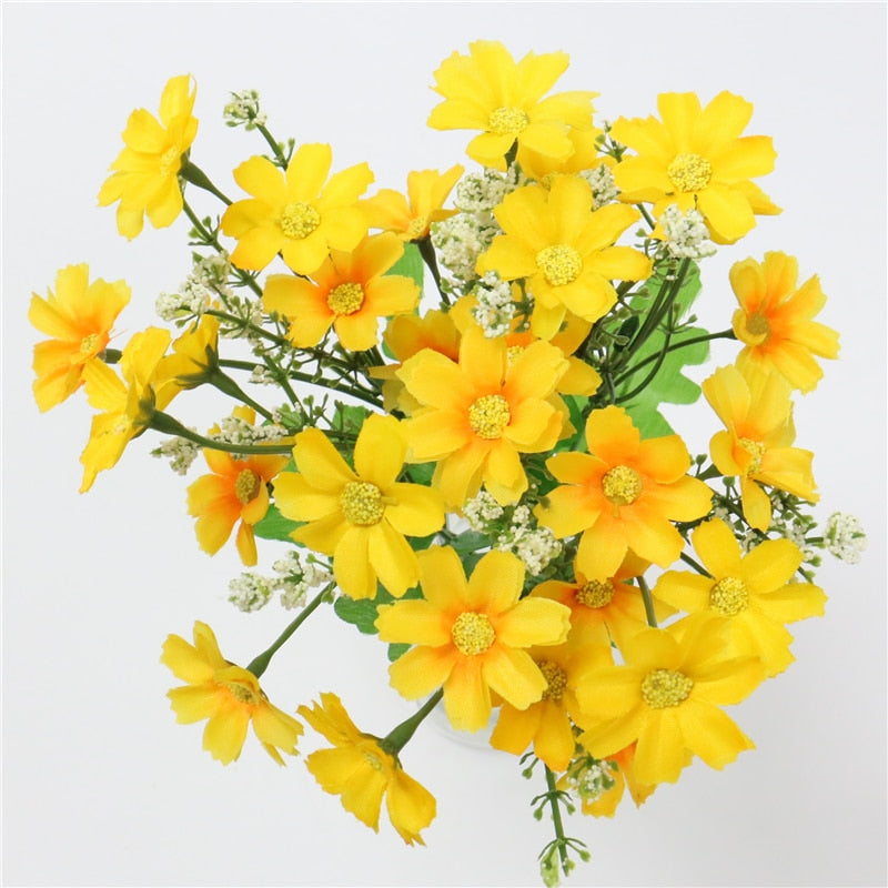 One Bouquet 7 Branch 28 Heads Cute Silk Daisy Artificial Decorative Flower DIY Wedding Flower Bouquet Home Room Table Decoration