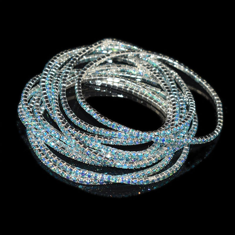 10 Pieces of Ladies Transparent Shiny Crystal Bracelet 27 Colors Full Rhinestone Elastic Bracelet Women Wristband Bracelet Gift