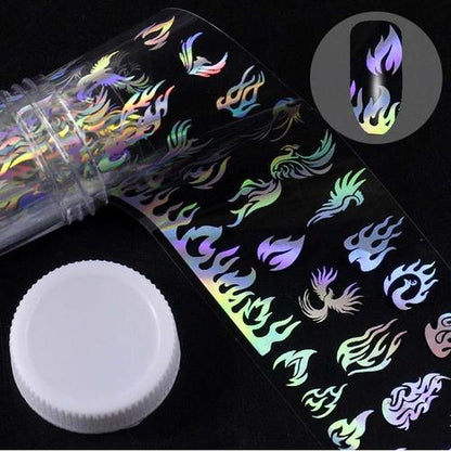 4*100cm/Roll Holographic Nail Foil Flame Dandelion Panda Bamboo Holo Nail Art Transfer Sticker Water Slide Nail Art Decals