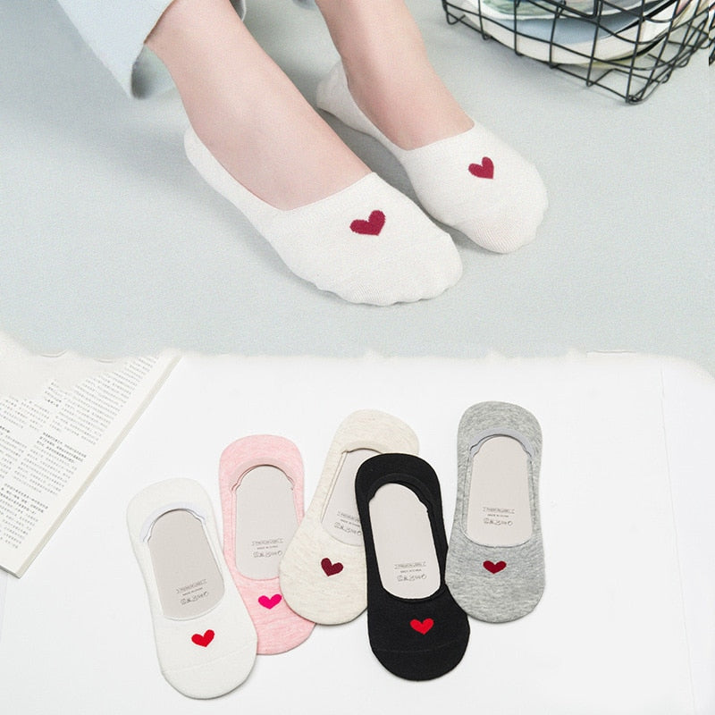 5 paires New Product Woman Socks  Love heart Socks Silica Gel Non-slip Boat Socks Low Help Shallow Mouth