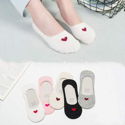 5 paires New Product Woman Socks  Love heart Socks Silica Gel Non-slip Boat Socks Low Help Shallow Mouth