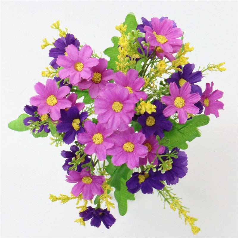 One Bouquet 7 Branch 28 Heads Cute Silk Daisy Artificial Decorative Flower DIY Wedding Flower Bouquet Home Room Table Decoration