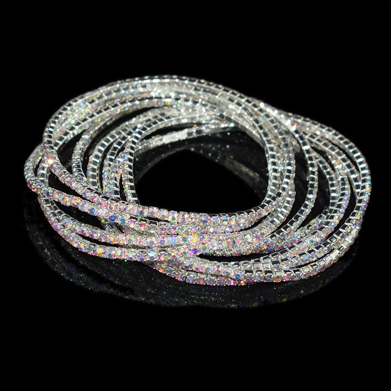 10 Pieces of Ladies Transparent Shiny Crystal Bracelet 27 Colors Full Rhinestone Elastic Bracelet Women Wristband Bracelet Gift