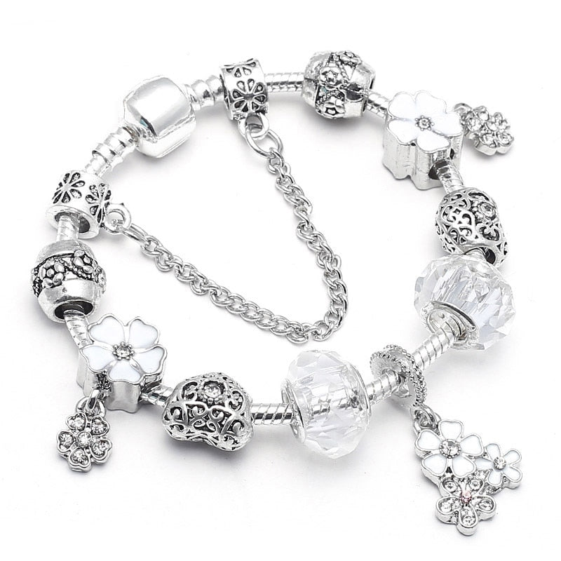 BAOPON Dropshipping Vintage Silver Color Charms Bracelets for Women DIY Crystal Beads Brand Bracelets Women Pulseira Jewelry