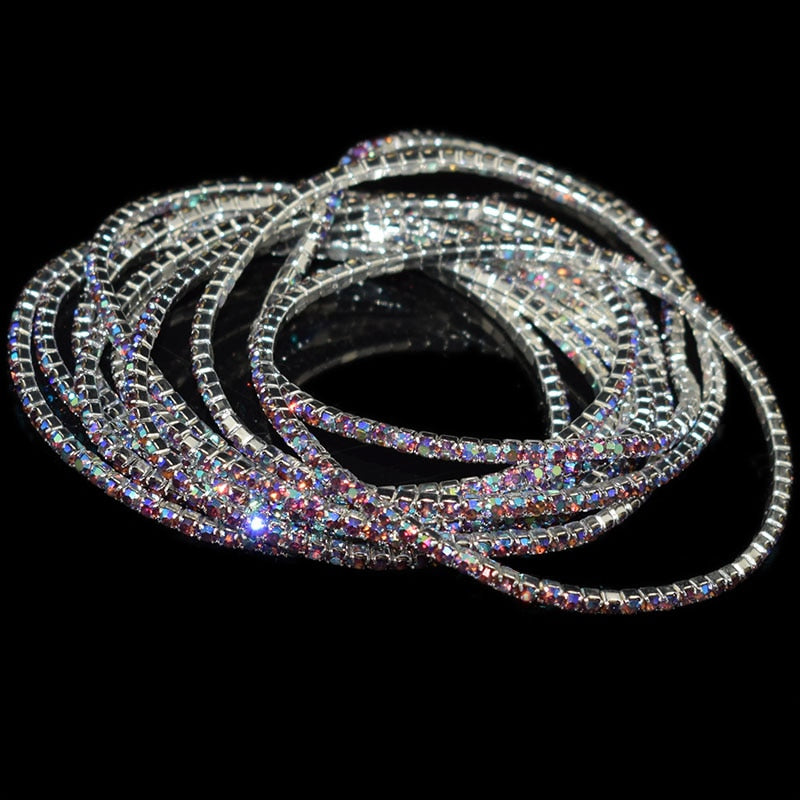10 Pieces of Ladies Transparent Shiny Crystal Bracelet 27 Colors Full Rhinestone Elastic Bracelet Women Wristband Bracelet Gift
