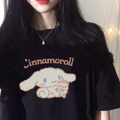 Y2K Sanrio Cinnamoroll T-Shirt Hello Kitty Cartoon Cute Print Female Short-Sleeved Soft Sister Summer Student Top Women Shirts