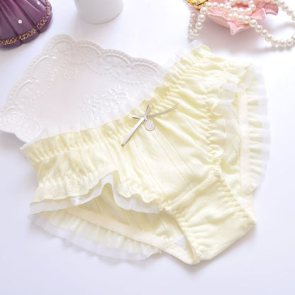 Cotton Ruffle Cute Lovely Sweety Girl Panties Bow Japanese Princess Style High Elasticity Breathable Women Underwear Breifs