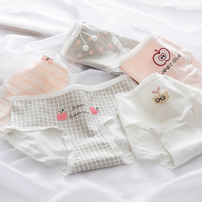 5PCS/Set Cute Cartoon Rabbit Panties Cotton Women Underwear Female Ladies Soft Breathable Briefs Girls Shorts Underpants