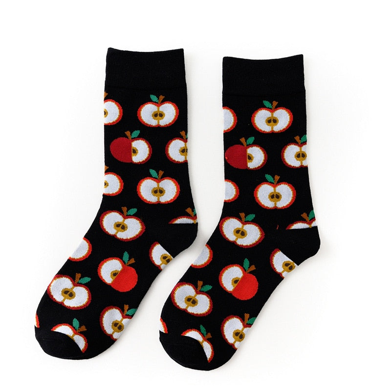 Women Socks Funny Cute Cartoon Fruits Banana Avocado Lemon Egg Cookie Donuts Food Happy Japanese Harajuku skateboard Socks