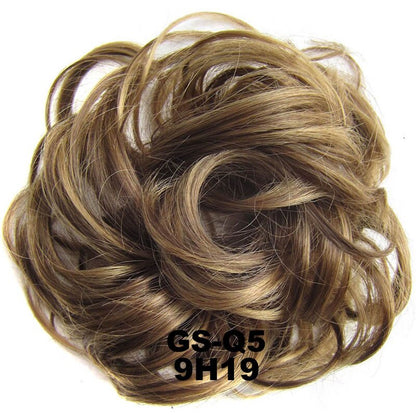 Jeedou Messy Bun Chignon Donut Hair Pad Elastic Hair Rope Rubber Band Synthetic Hairpiece Black Gary Brown Color