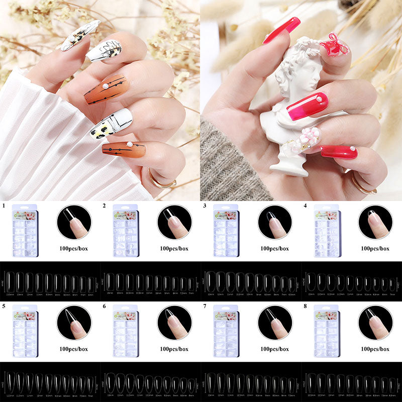 100Pcs Fake Nail Nails Extension Transparent Acrylic Nail Seamless Full/Half Cover Beauty Nail Decor French Nail Manicure Tools