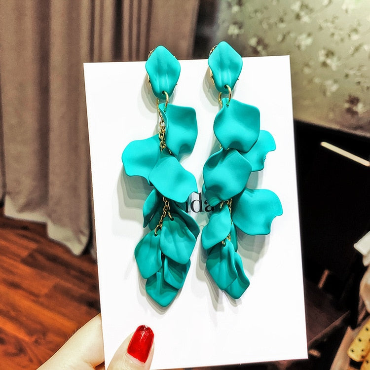 New Arrival Vintage Women Dangle Earrings Rose Petal Long Tassel Earrings Female Korean Jewelry Red Earrings