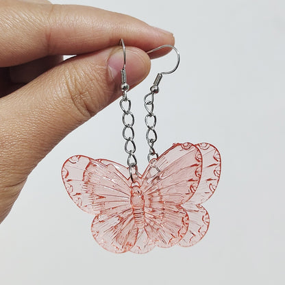 ZX Transparent Resin Butterfly Big Statement Drop Earrings for Women Girls Cute Animial Hanging Earrings Wholesale Jewelry Gifts