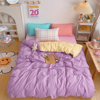 Kawaii Fashion Rainbow Bedding Set 100% Cotton Flat Bed Sheet And Pillowcases Luxury Korean Style Princess Full Queen Bed Sets