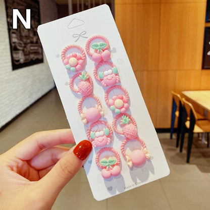 10 Pcs/Set Children Cute Hair Bands Cartoon Flower Elastic Hair Bands Girls Baby Lovely Rubber Bands Gift Kids Hair Accessories