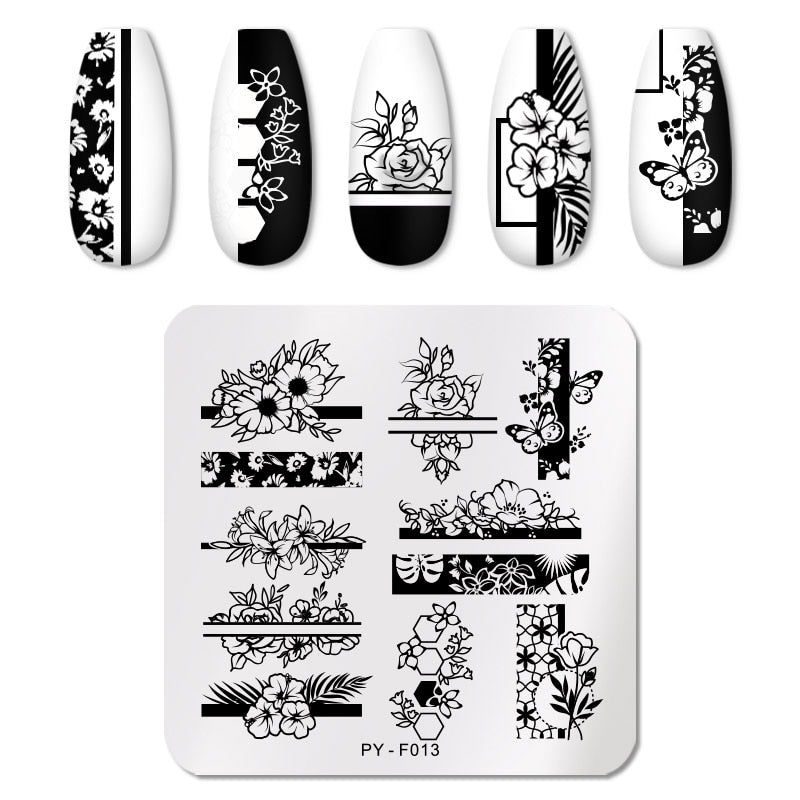 PICT YOU Rose Flower Nail Stamping Plates  Line Pictures Nail Art Plate Stamp Template Marble Leaves Image Printing Plates Tools