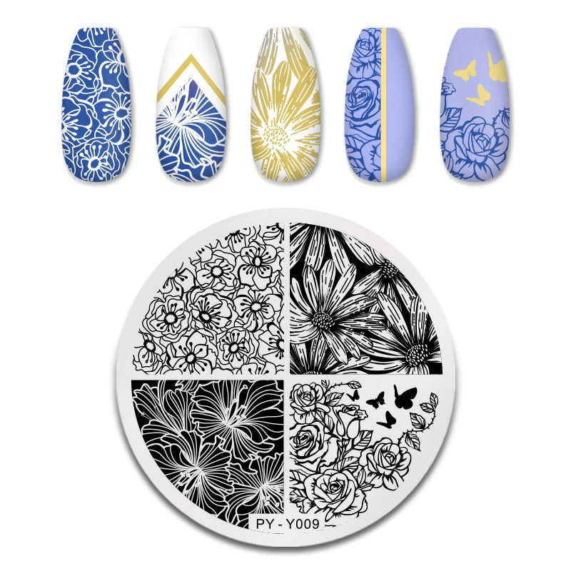 PICT YOU Rose Flower Nail Stamping Plates  Line Pictures Nail Art Plate Stamp Template Marble Leaves Image Printing Plates Tools