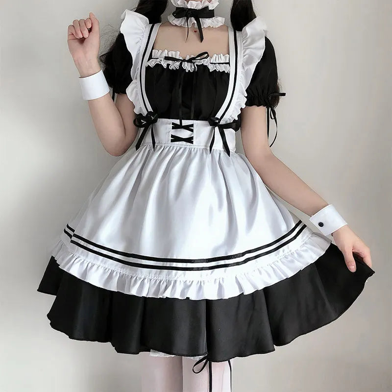 Black Cute Lolita Maid Costumes Girls Women Lovely Maid Cosplay Costume Animation Show Japanese Outfit Dress Clothes