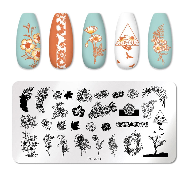 PICT YOU Rose Flower Nail Stamping Plates  Line Pictures Nail Art Plate Stamp Template Marble Leaves Image Printing Plates Tools