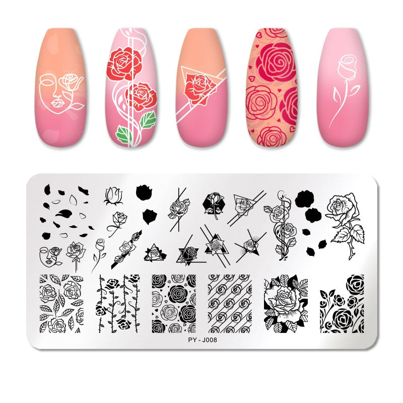 PICT YOU Rose Flower Nail Stamping Plates  Line Pictures Nail Art Plate Stamp Template Marble Leaves Image Printing Plates Tools