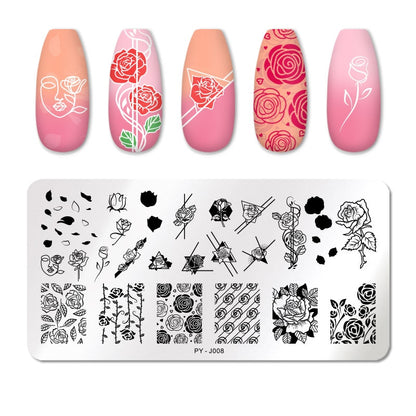 PICT YOU Rose Flower Nail Stamping Plates  Line Pictures Nail Art Plate Stamp Template Marble Leaves Image Printing Plates Tools