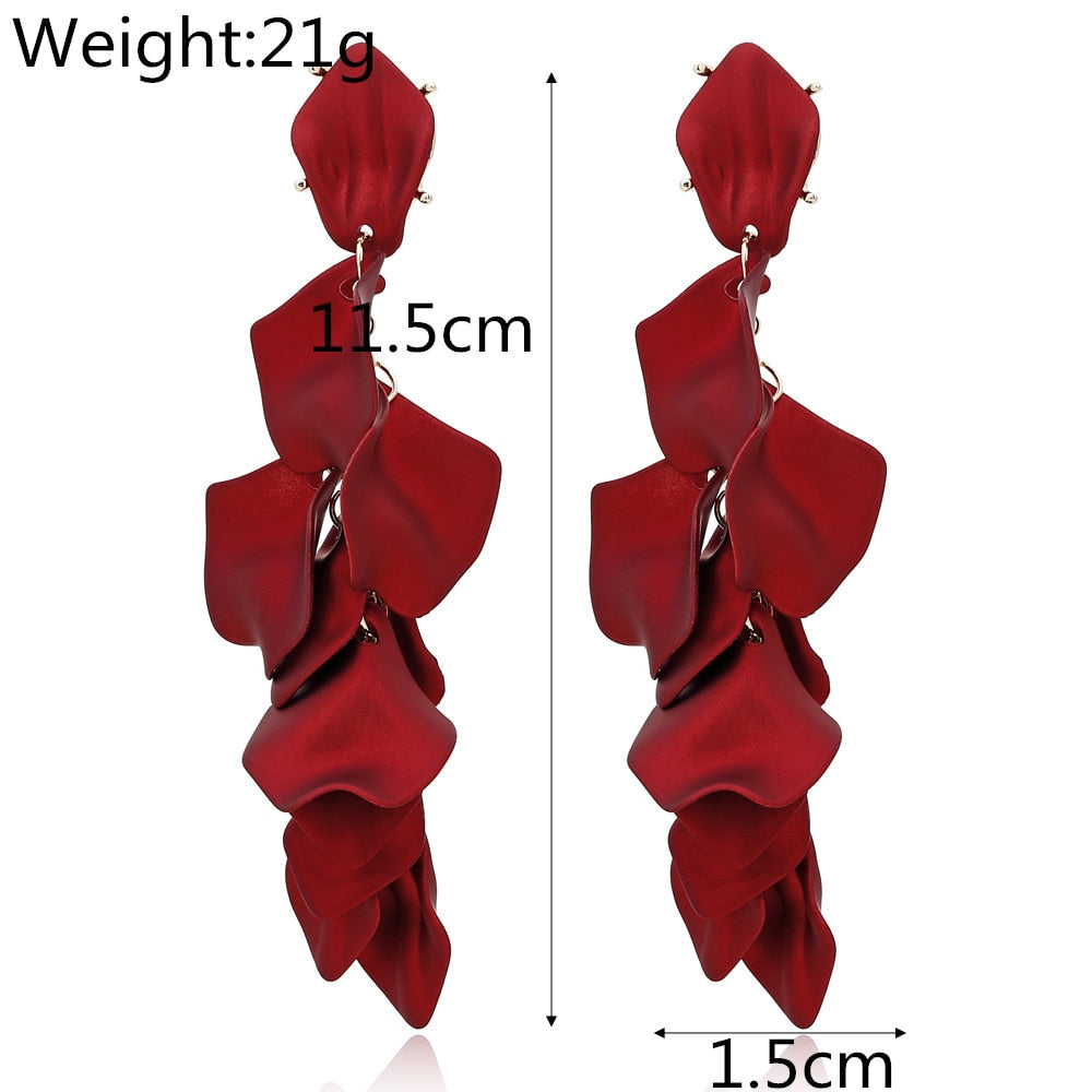 New Arrival Vintage Women Dangle Earrings Rose Petal Long Tassel Earrings Female Korean Jewelry Red Earrings
