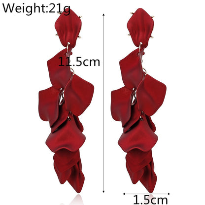 New Arrival Vintage Women Dangle Earrings Rose Petal Long Tassel Earrings Female Korean Jewelry Red Earrings