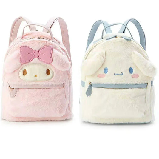 New Kawaii Sanrioed My Melody Cinnamoroll Cartoon Plush Bag Anime Soft Stuffed Animals Plushie Backpack Girls Doll Toys Gifts