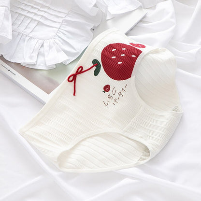 Giczi Cartoon Cotton Women's Panties Sweet Breathable Underwear Lovely Strawberry Briefs Girls Underpants Skin-Friendly Lingerie