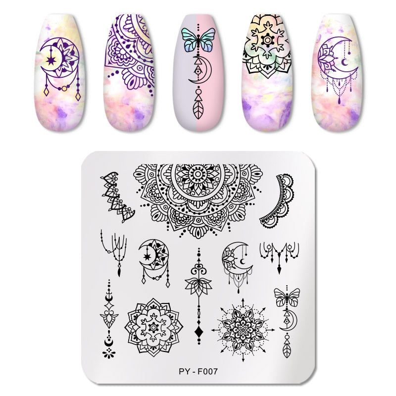 PICT YOU Rose Flower Nail Stamping Plates  Line Pictures Nail Art Plate Stamp Template Marble Leaves Image Printing Plates Tools