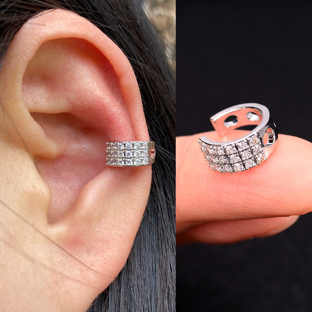 1pcs Simple Flower Shape Zircon Ear Cuff for Women Charming Crystal Clip on Earrings Earcuff Without Piercing  Fashion Jewelry