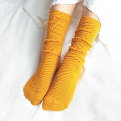 CHAOZHU  Japanese Korean High School Girls High Socks Loose Solid Colors Double Needles Knitting Cotton Long Socks For Women