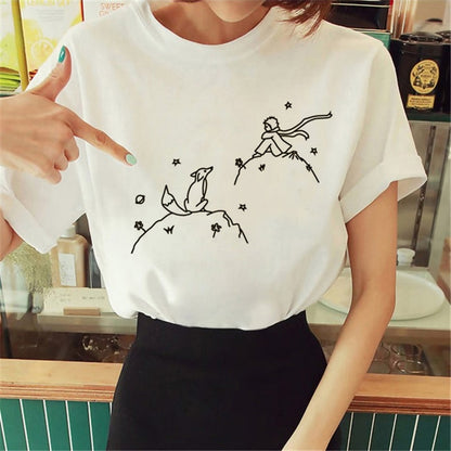 Hot Spring Summer Little Prince Graphic Women's T-Shirt Little Prince Graphic Tees Vouge Shirts For women O-Neck Short Sleeve
