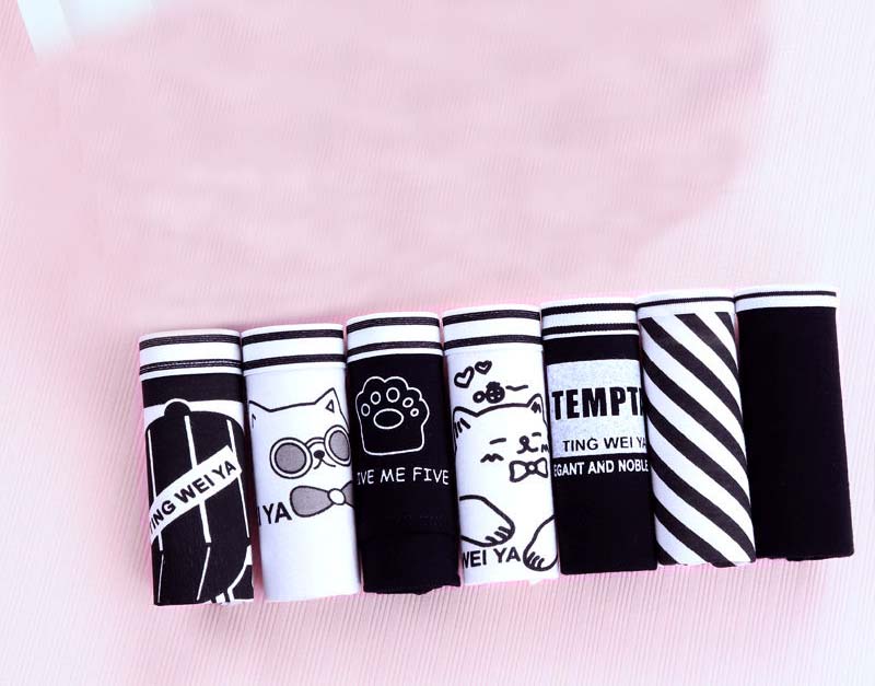 7PCS/Lot Women's Underwear Cute Cotton Panties Seamless Briefs For Girl Ladies Lingerie Cartoon Pantys Print Underpants