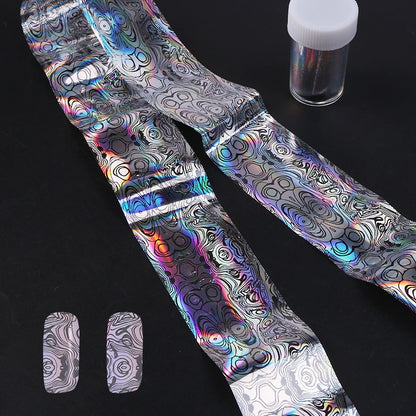 4*100cm/Roll Holographic Nail Foil Flame Dandelion Panda Bamboo Holo Nail Art Transfer Sticker Water Slide Nail Art Decals