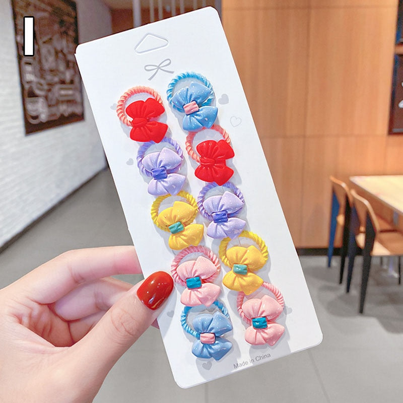 10 Pcs/Set Children Cute Hair Bands Cartoon Flower Elastic Hair Bands Girls Baby Lovely Rubber Bands Gift Kids Hair Accessories